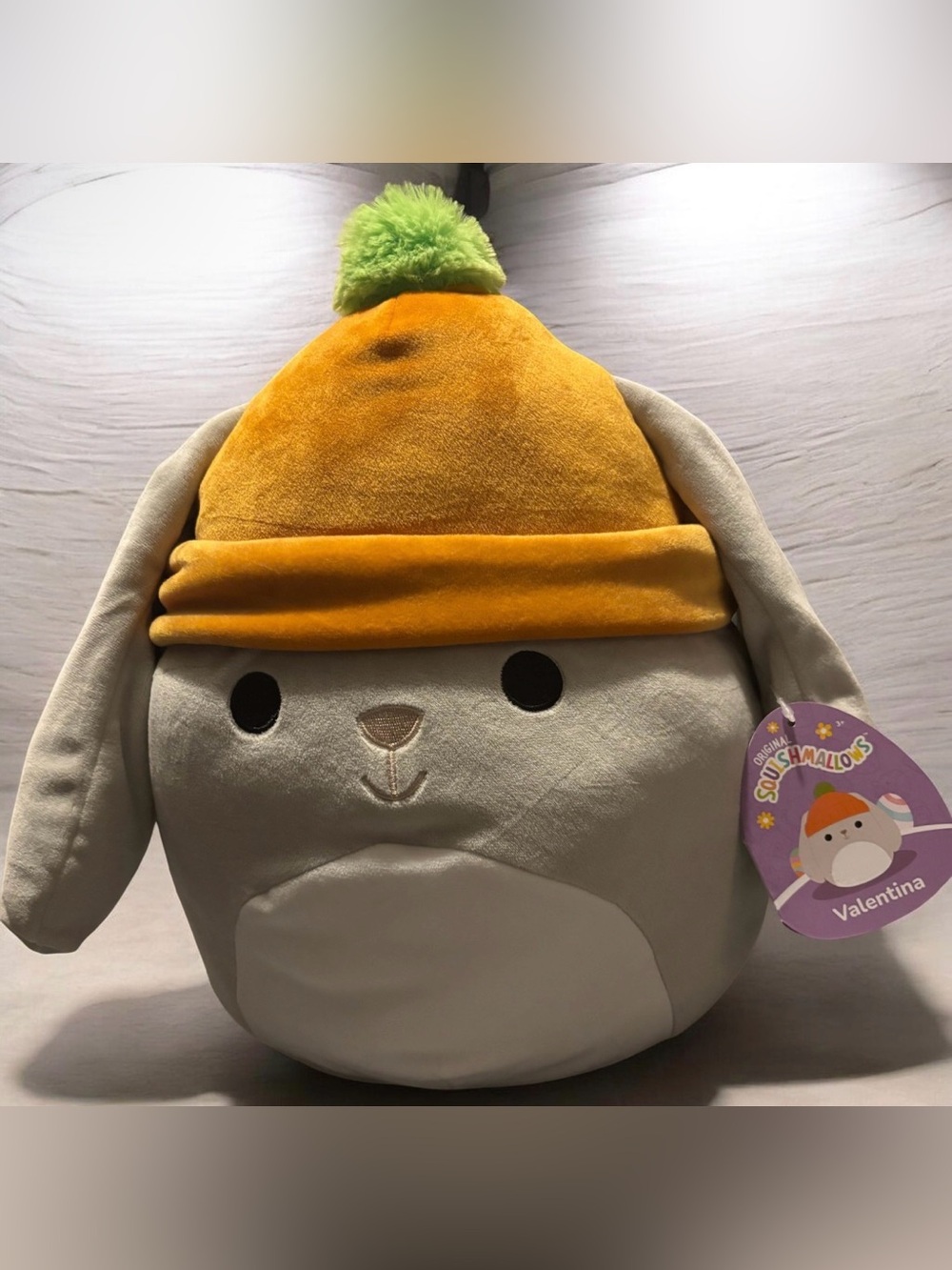 Squishmallows 16” Valentina the Grey Bunny with Carrot Beanie